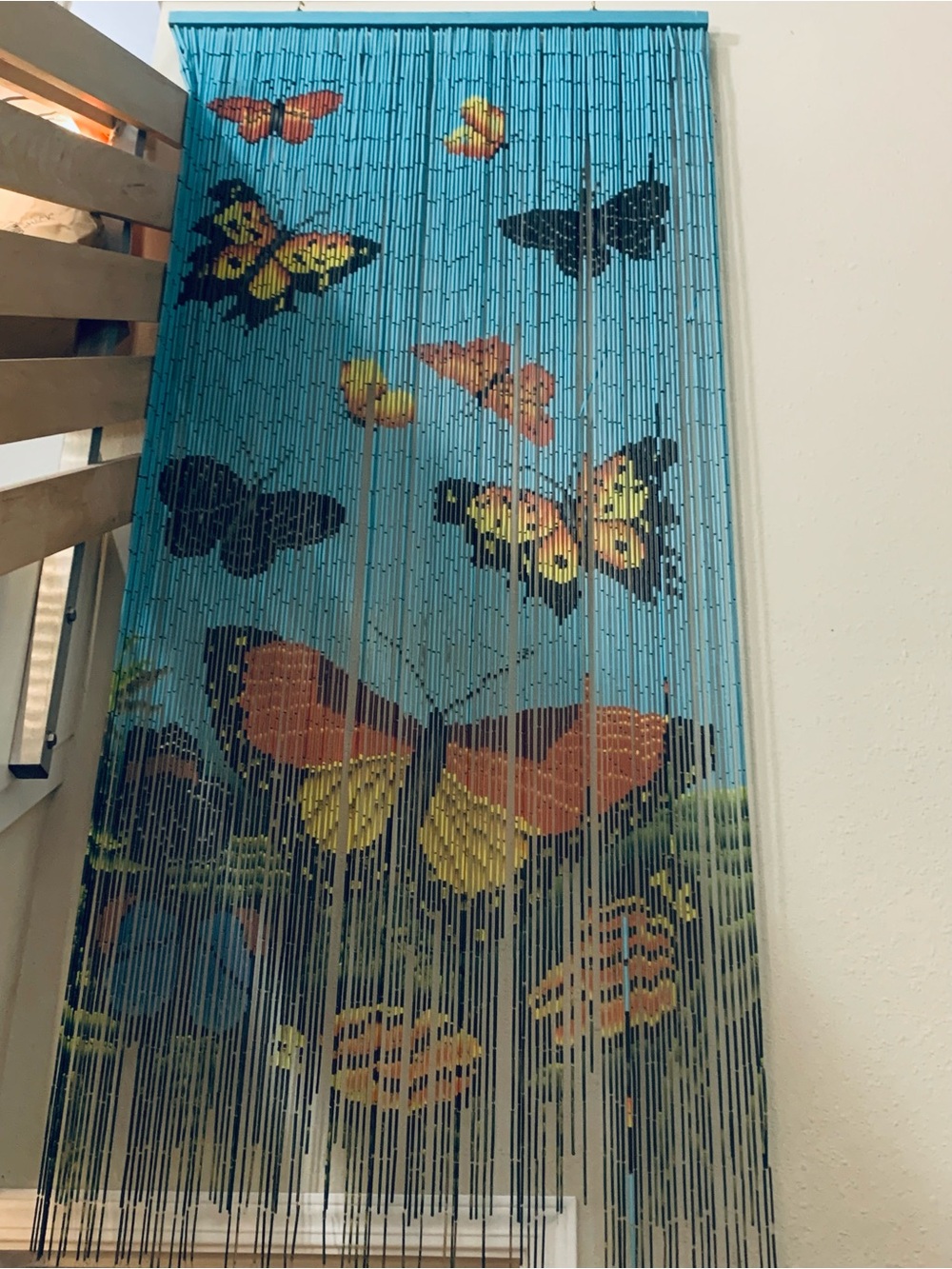 Bamboo Beaded Curtain Hand Painted- Butterflies for Doorway or Room Divider